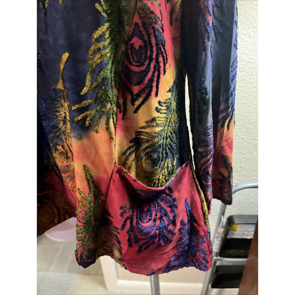 NWOT Medium Women’s Cowl neck Velvet Feathers Fall Colors Blouse By Kamana - Picture 2 of 11